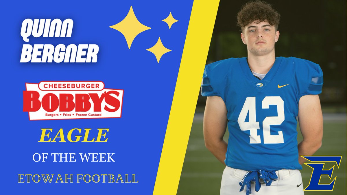 Congratulations to our @EtowahFootball Eagle of the Week for Week 9 against River Ridge, Quinn Bergner! Thank you to our sponsor @CBobbys Woodstock for your support! @Coach_MKemper @EtowahHS @RecruitGeorgia