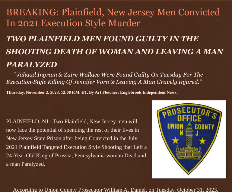 ArtFletcher9's tweet photo. Thursday, November 2, 2023
#BREAKING: #Plainfieldnj #Men #Convicted In 2021 #ExecutionStyle #Murder 2 #PLAINFIELD #MEN FOUND #GUILTY IN THE #SHOOTINGDEATH OF #WOMAN & LEAVING A #MAN #PARALYZED #unioncountynj #trial #Homicide @wireless_step @HRG_Media @CitizenFreePres @LodiNJNews @hudsontvdotcom @Breaking911 @Breaking24_7 @Heather46389844 @debbie84620046 @CandaceCan88 @gator4kb18 @MichelleF_35 @LoveMyMJ69 @TrumpWasRite @Tampabayboo @ECOAlphaTango @USATRUMPMAN1 @Y6s8D8vmnCo394k @jebreel1990 @JKash000 @jmbenson1491 @USATRUMPGIRL @DFBHarvard @lawcrimenews