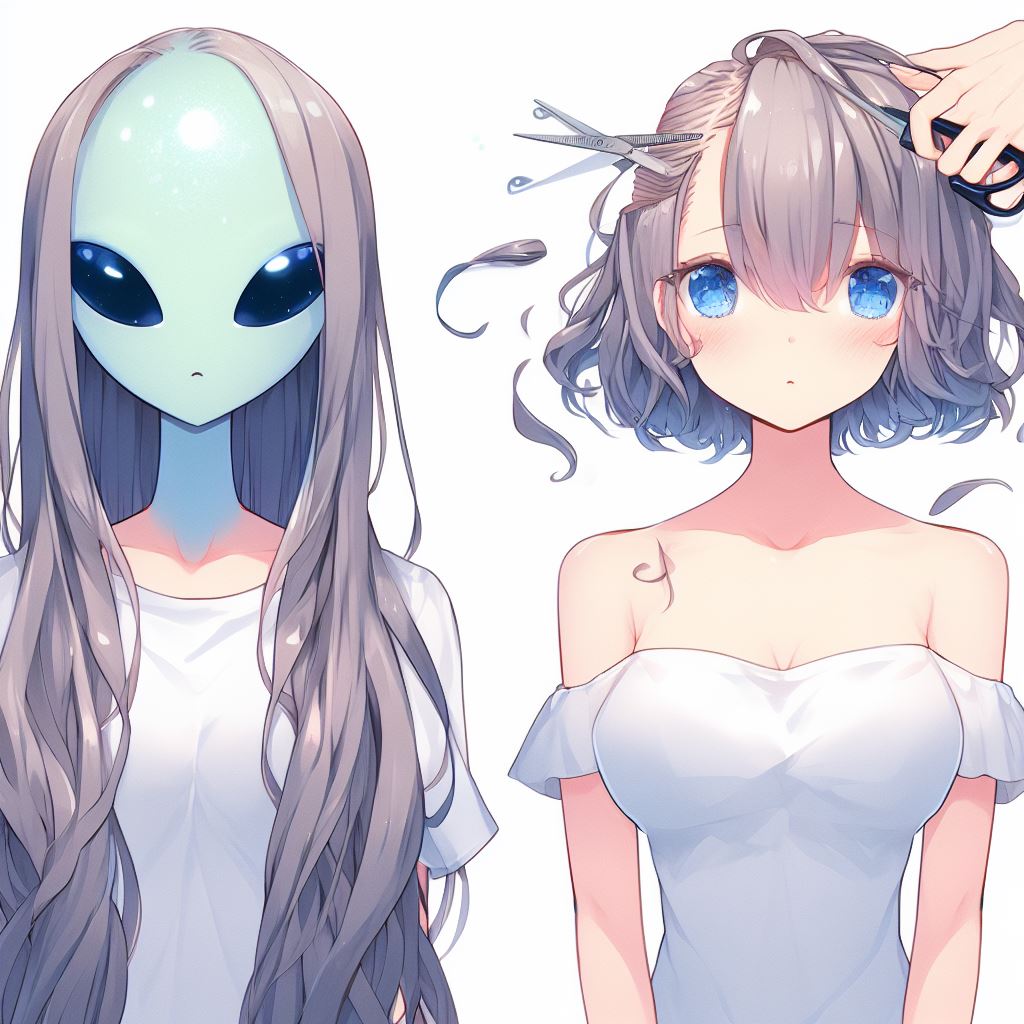 Hu_AIHaircut's tweet photo. Random Generate about Alien 🤣🤣
#BingAI #bingimagecreator #AnimeArt #animegirl #haircut #AIart #longhair #shorthair #bobbedhair #longtoshorthair #beforeafter #hair #hairstyle #AIgirl #girl https://t.co/s4fBWO36kx