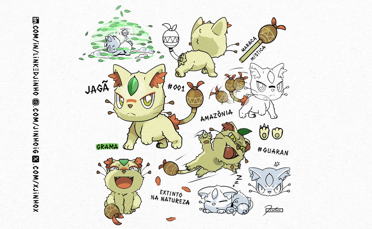 xjinhox's tweet photo. 🍃 design de personagem para o projeto #Guaran
Baseado em gatinhos, em plantas e na cultura dos povos originários.
.
#designdepersonagem #characterdesign #conceptart #fakemon #pokemon #amazonia https://t.co/1spwYPxV4b