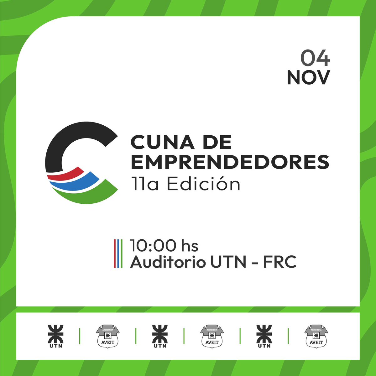 Ya llega... la 11a edición de Cuna de Emprendedores 💡💥
Un evento pensado para potenciar las ideas y emprendimientos a partir de la experiencia de los expertos!
🗓️Sábado 4 de noviembre - 10 hs.
📍Auditorio UTN-FRC
 Ya podes inscribirte en:
aveit.frc.utn.edu.ar/cuna-de-empren…