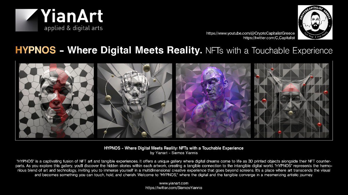 C_Capitalist's tweet image. Πάμε για ένα μοναδικό #Giveaway σε συνεργασία με τον @SiemosYiannis 
"Hypnos - Εκεί που το ψηφιακό συναντά την πραγματικότητα"
🎁To 1o NFT της συλλογής Hypnos μαζί με το 3D print κάδρο του!
Για τη συμμετοχή σας στο διαγωνισμό
❤️Like &amp;amp;
🔃 Retweet
*Προαιρετικά follow και tag 🙂