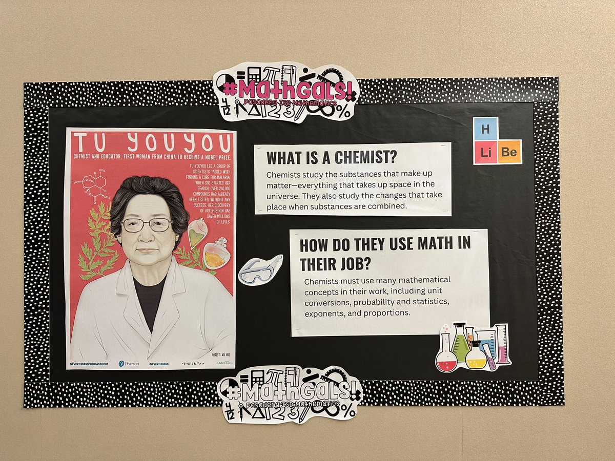 Stacy Paxton (@dzms_math_pisd) on Twitter photo Meet November’s #MathGal, Tu Youyou, the first woman to receive a Novel Prize! She is displayed on the MathGals bulletin board for our Lobos to read about and celebrate! <a href="/PISDMIDDLE/">Meet Me in the Middle</a> <a href="/pisdmsmath/">@PISDMSMath</a> #LevelupLobos Meet November’s #MathGal, Tu Youyou, the first woman to receive a Novel Prize! She is displayed on the MathGals bulletin board for our Lobos to read about and celebrate! <a href="/PISDMIDDLE/">Meet Me in the Middle</a> <a href="/pisdmsmath/">@PISDMSMath</a> #LevelupLobos