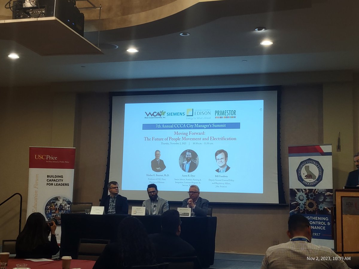 SCE_HaigK's tweet photo. >@SCE is a sponsor of the @contractcities #CityManager Summit @USCPrice. We are speaking on the Future of #Transportation &amp; #Electrification panel with @jobyaviation &amp; @METRANS_. https://t.co/ISX3R3HxUm