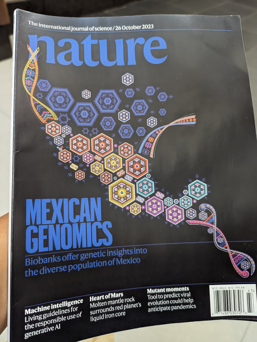 cgonzagaj's tweet photo. Super happy I got my copy of the latest @Nature issue with the #MexicanGenomics 🇲🇽 cover!!! Representation really means a lot for those who don't often see themselves represented. May this be the 1st of many covers for Mexican & Latin American Genomics! @morestrada @mauguz33 https://t.co/74yPXKrWWY