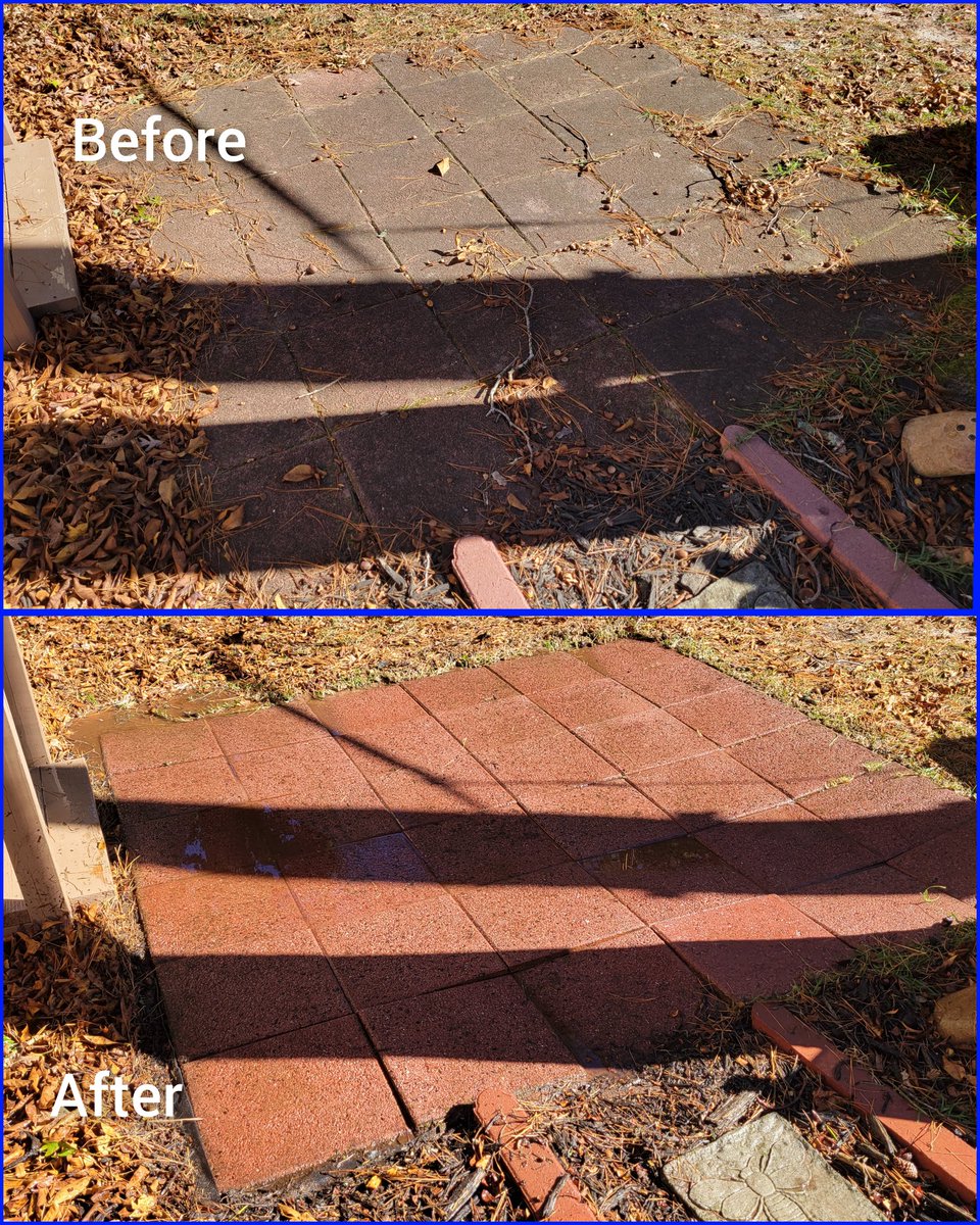 PowercleanPlus's tweet photo. 🌟🏠✨ Experience the Remarkable Makeover by PowerClean Plus! 🔍 Discolored red cement pavers were no match for our expert touch in Fayetteville, NC and surrounding areas.

🔆 The Challenge: Years of dirt and organic growth had left these pavers looking lackluster, robbing them of their original vibrant charm.

🌟 Our Solution: Our specialized pressure washing service worked its magic, unveiling the hidden radiance beneath the layers of grime. Witness the incredible transformation from worn-out to renewed!

🏆 Result: The pavers now exude a fresh, revitalized aura, elevating the entire outdoor space with their renewed brilliance.

💧 Ready to give your exteriors a facelift? Contact PowerClean Plus at 910-315-7650 or visit https://t.co/JAUjS7u4og. Let us bring back the sparkle to your property! 💪🏠 #PowerCleanPlus #PressureWashing #ExteriorRenewal