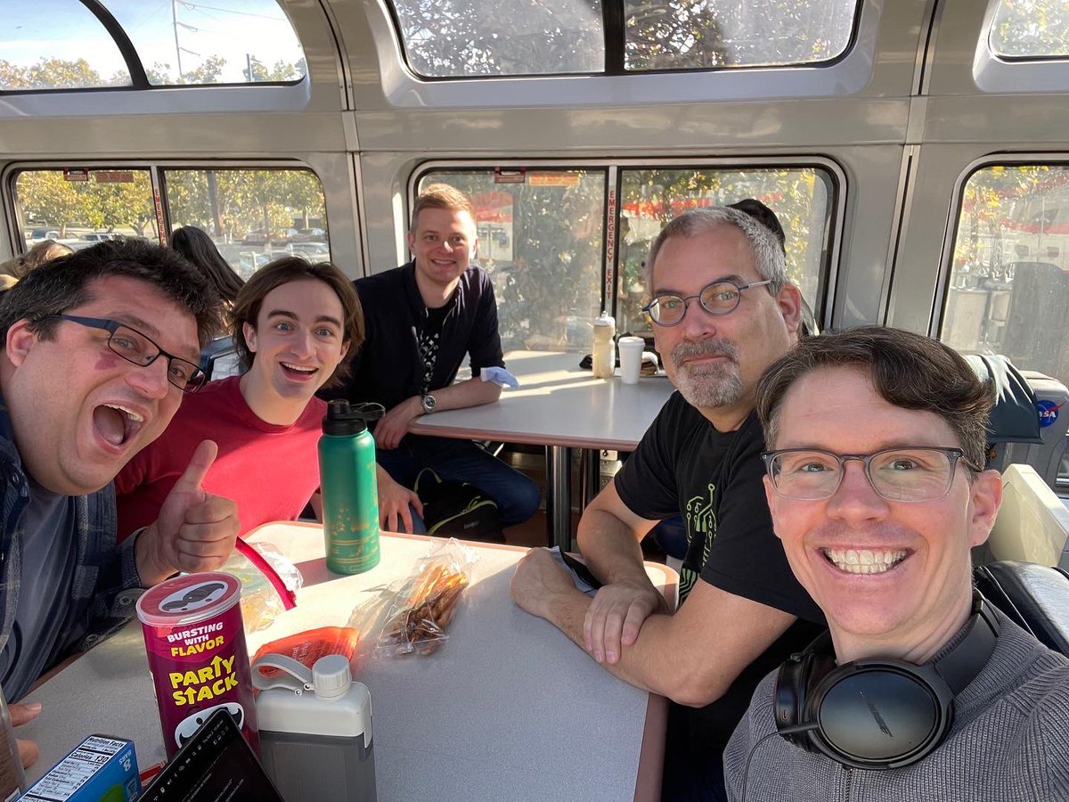 ShawnHymel's tweet photo. All aboard! 🚅 #HackerTrain is leaving the station on the way to @hackaday #Supercon https://t.co/dpTXuu3PNU