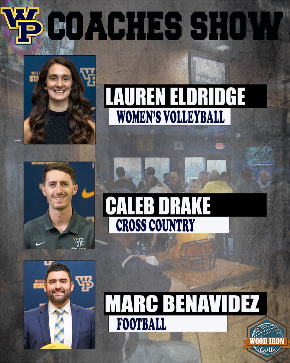 WPU Athletics (@wpuathletics) on Twitter photo Make sure to join us tonight for our Coaches Show at 7:00 PM, out at Wood Iron Grille. Guests for this week include, <a href="/WPU_Volleyball/">William Penn Women’s Volleyball</a> coach Lauren Eldridge, <a href="/WPU_StatesmenXC/">William Penn XC & TF</a> coach Caleb Drake, and <a href="/WPU_Football/">𝙒𝙞𝙡𝙡𝙞𝙖𝙢 𝙋𝙚𝙣𝙣 𝙁𝙤𝙤𝙩𝙗𝙖𝙡𝙡</a> coach Marc Benavidez. Make sure to join us tonight for our Coaches Show at 7:00 PM, out at Wood Iron Grille. Guests for this week include, <a href="/WPU_Volleyball/">William Penn Women’s Volleyball</a> coach Lauren Eldridge, <a href="/WPU_StatesmenXC/">William Penn XC & TF</a> coach Caleb Drake, and <a href="/WPU_Football/">𝙒𝙞𝙡𝙡𝙞𝙖𝙢 𝙋𝙚𝙣𝙣 𝙁𝙤𝙤𝙩𝙗𝙖𝙡𝙡</a> coach Marc Benavidez.