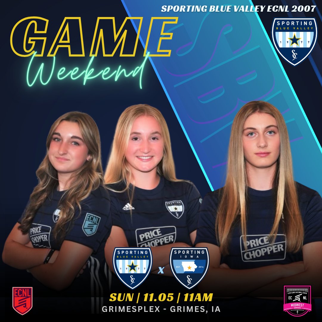 📢Another BIG #ECNLMidwest match up this weekend‼️

Road trip ------&gt; Iowa 

<a href="/SPORTINGBV/">SPORTING Blue Valley</a> <a href="/ECNLgirls/">ECNL Girls</a> <a href="/TopDrawerSoccer/">TopDrawerSoccer</a> <a href="/PrepSoccer/">Prep Soccer ⚽️</a> <a href="/TheSoccerWire/">SoccerWire</a> <a href="/HSSoccerKC/">SoccerKC</a> <a href="/ncsa/">NCSA College Recruiting</a> <a href="/playing_sports/">Playing On Sports</a> <a href="/SSN_NCAASoccer/">Sidelines - College Soccer</a> <a href="/Sidelines_SN/">Sidelines Sports Network™</a> <a href="/onlyGplatform/">The OG Platform</a>