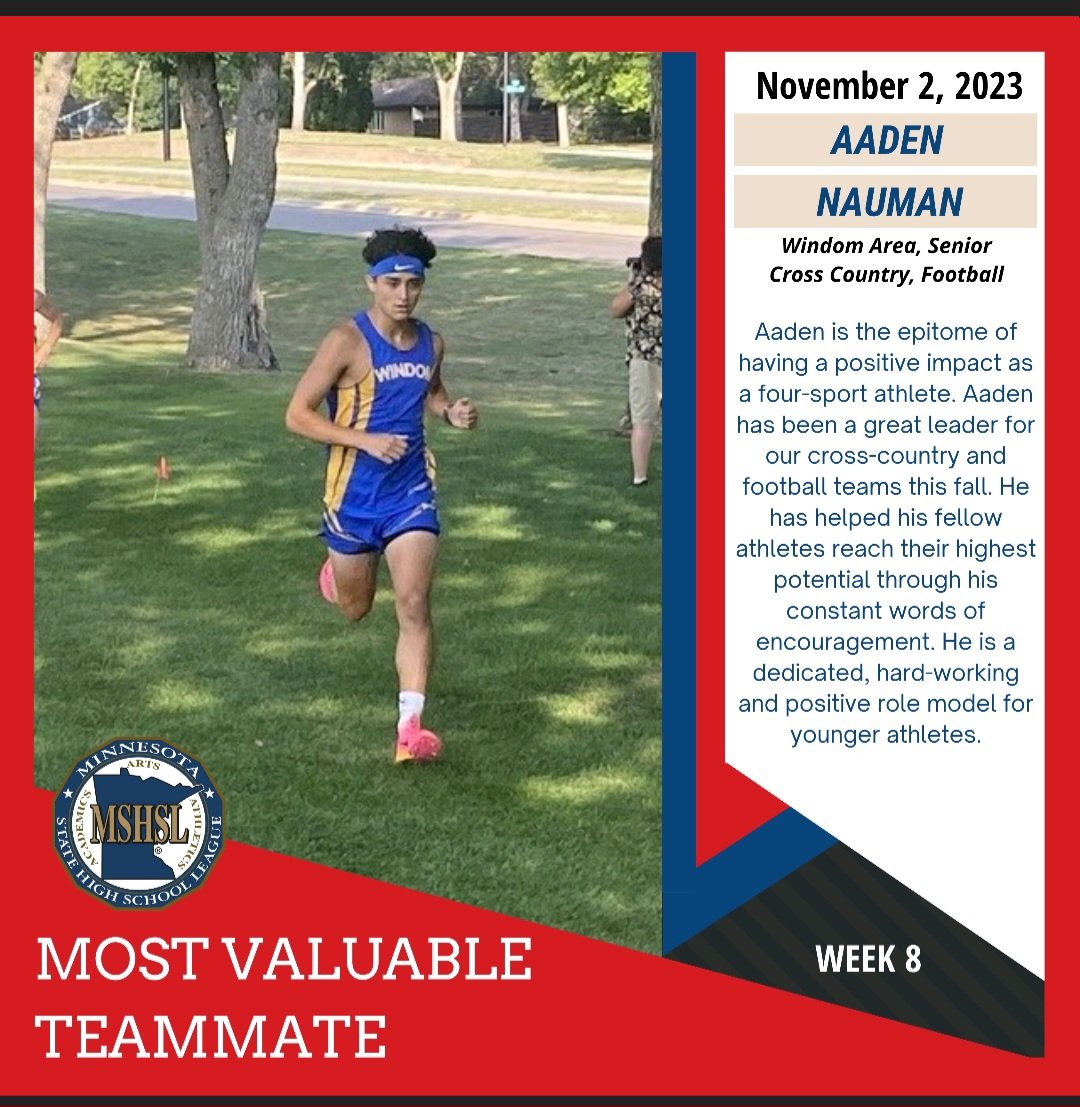 MinnesotaMillea's tweet image. Congratulations to this week's #mshsl Most Valuable Teammate, Aaden Nauman of Windom.