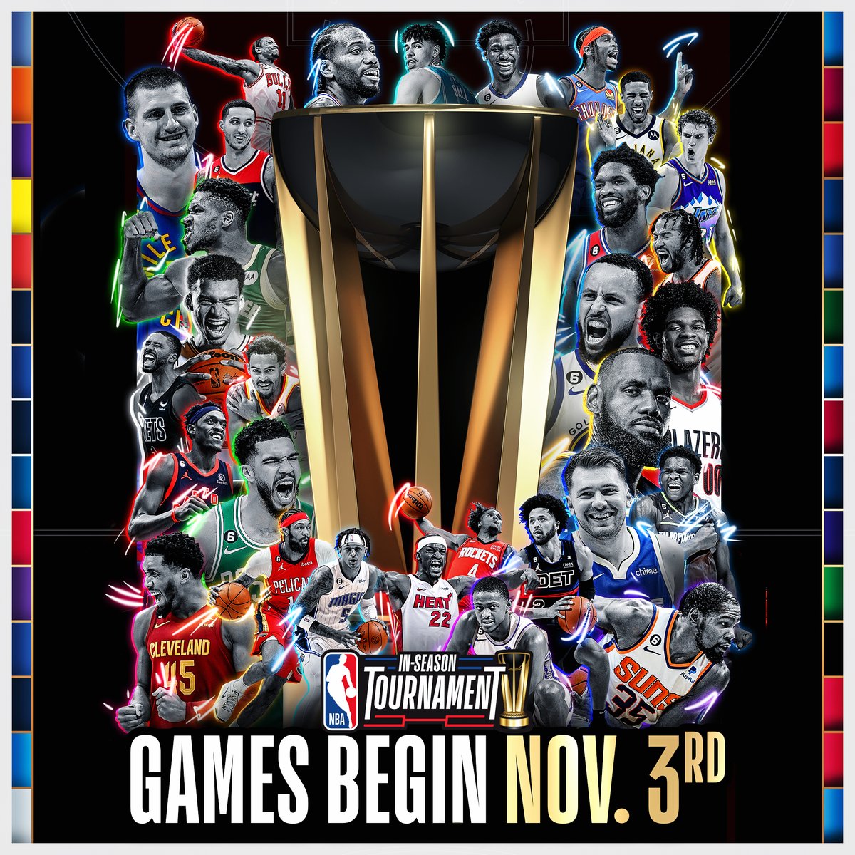 NBA's tweet photo. We're just ONE DAY AWAY from the start of the first-ever NBA In-Season Tournament 👀 

Watch opening night of Group Play Friday, November 3rd on ESPN and the NBA App! https://t.co/602lHQjks8