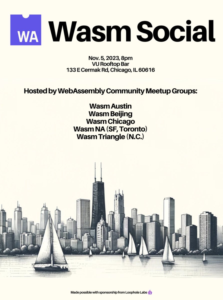 Join us at the #Wasm #Social hosted by the WebAssembly Community Meetup groups from around the world! Be sure to say hi to @baihay, representing #Wasm Triangle N.C. Don't miss out! 8pm, Sunday 5th Nov..reserve your spot now 🥂🍻🍵 hubs.li/Q027z-3l0