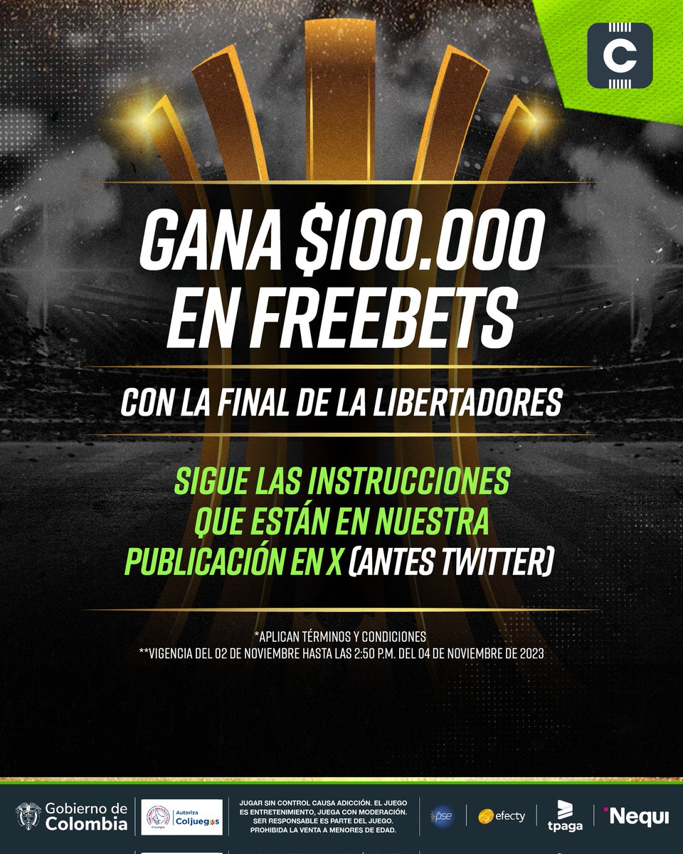 CodereCO's tweet photo. ¡PARTICIPA POR $100.000 EN FREEBETS! ⚽️ 

➡️ Sigue a Codere Col. en X (Antes Twitter).  
➡️ ❤️ al post.
➡️ COMENTA tu resultado del partido y quien marcará primero.  
➡️ ETIQUETA 3 amigos y que estos sigan a Codere Col.  
➡️ RT a la publicación. 

Lee los TYCS abro hilo 🧵 https://t.co/YJ7aE2aPOg