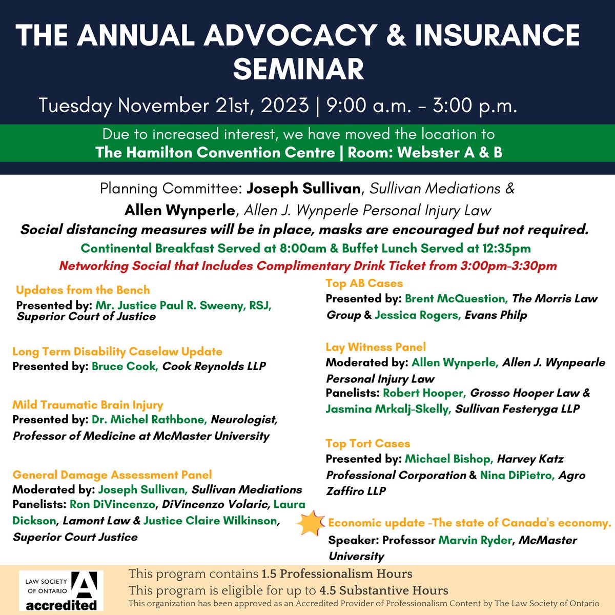 Coming this month,  Our Annual Advocacy &amp; Insurance Seminar is happening this November 21st at the Hamilton Convention Centre! Hope we see you there! 

For more information, contact Stephanie Zordan @ szordan@hamiltonlaw.on.ca or click the link here: ow.ly/FYLv50OcrPE