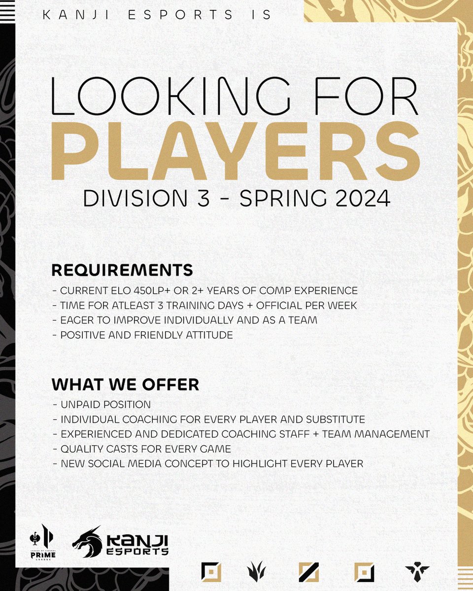 Ein aufregendes Abenteuer steht bevor: der Spring Split in Division 3! 

Bist du bereit, gemeinsam mit uns auf eine spannende Reise zu gehen?

Dann werde Teil unserer Crew und bewirb dich über das unten verlinkte Formular! ⬇️

Angaben und Infos siehe Artwork.