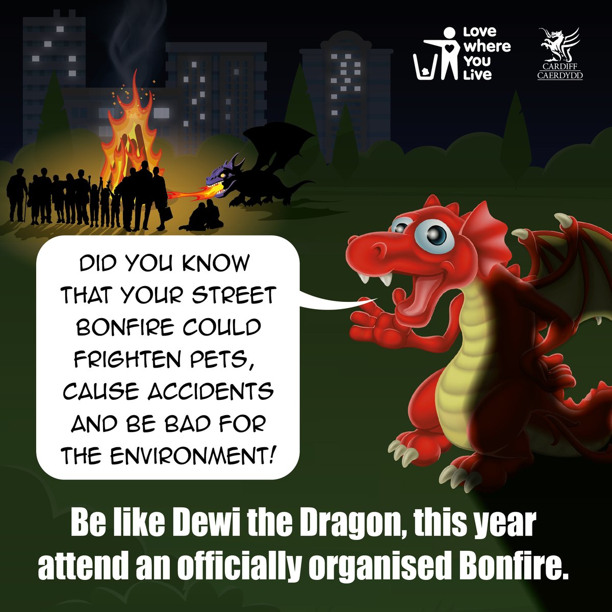 cardiffcouncil's tweet image. Please remember fireworks can be dangerous and are #NotFunForEveryone. 
This time of year can bring about heightened anxiety and fear for vulnerable members of society, as well as our pets. 
The safest way to enjoy Bonfire Night is to attend a registered, organised display.