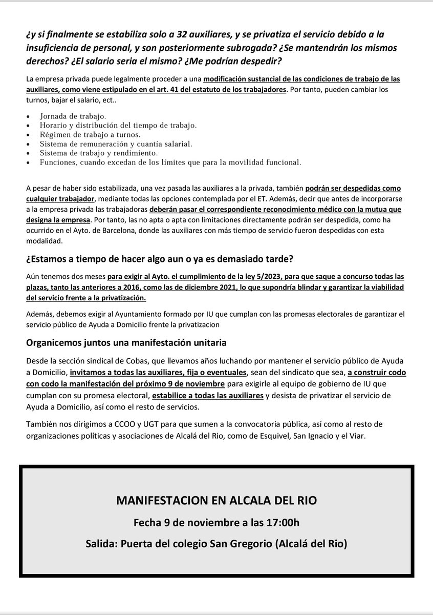¡No a la privatización del  servicio de ayuda a domicilio en Alcalá del Río!
¡Los servicios públicos no se venden...se defienden!