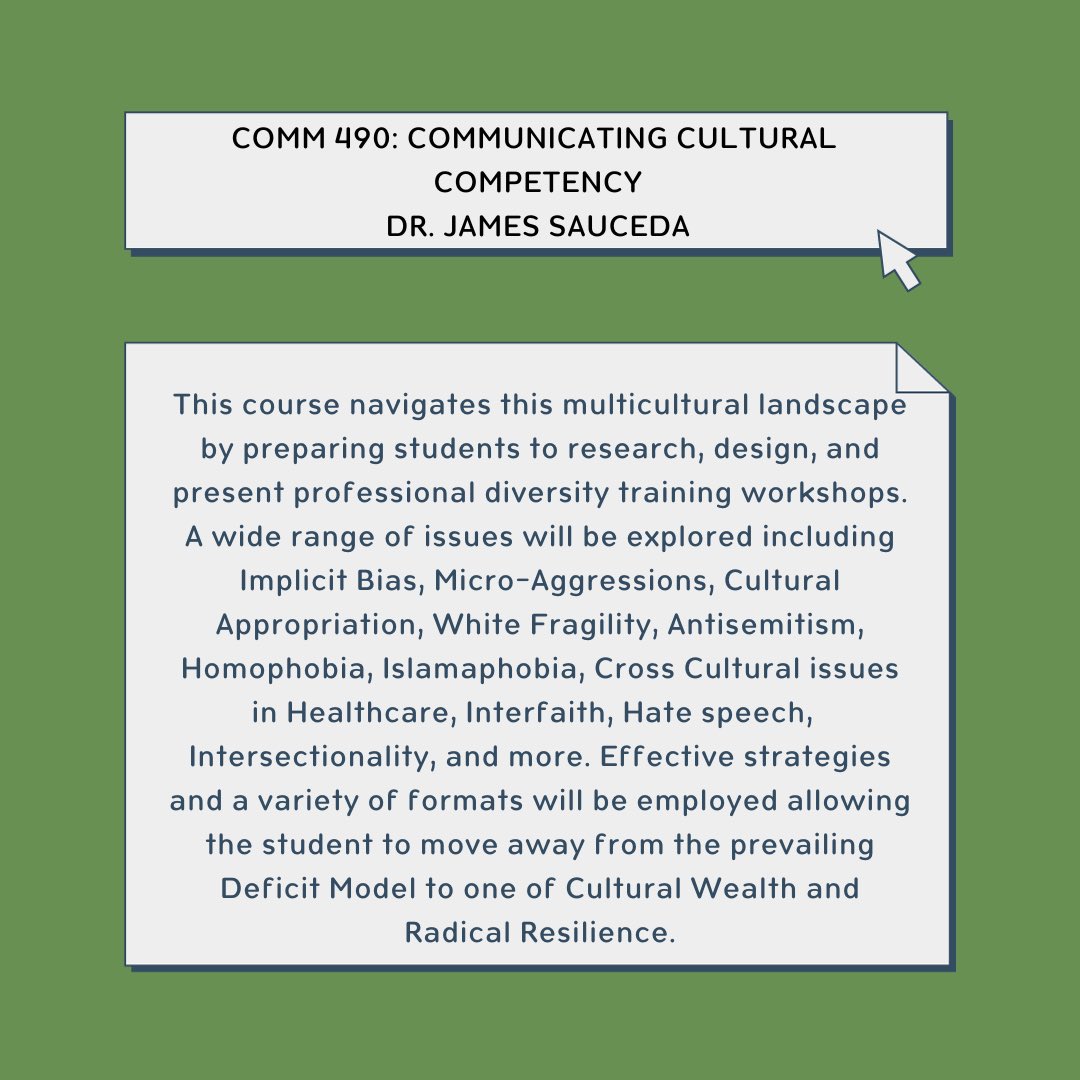 commcsulb's tweet photo. As Spring registration is coming up, you should consider taking COMM 490 – The Special Topics!
The first class option is COMM 490: Health Communication with Dr. Pulido and the second class option is COMM 490: Communicating Cultural Competency.
#Spring2024 #csulbcomm #COMM490 https://t.co/mlv8oJ033I