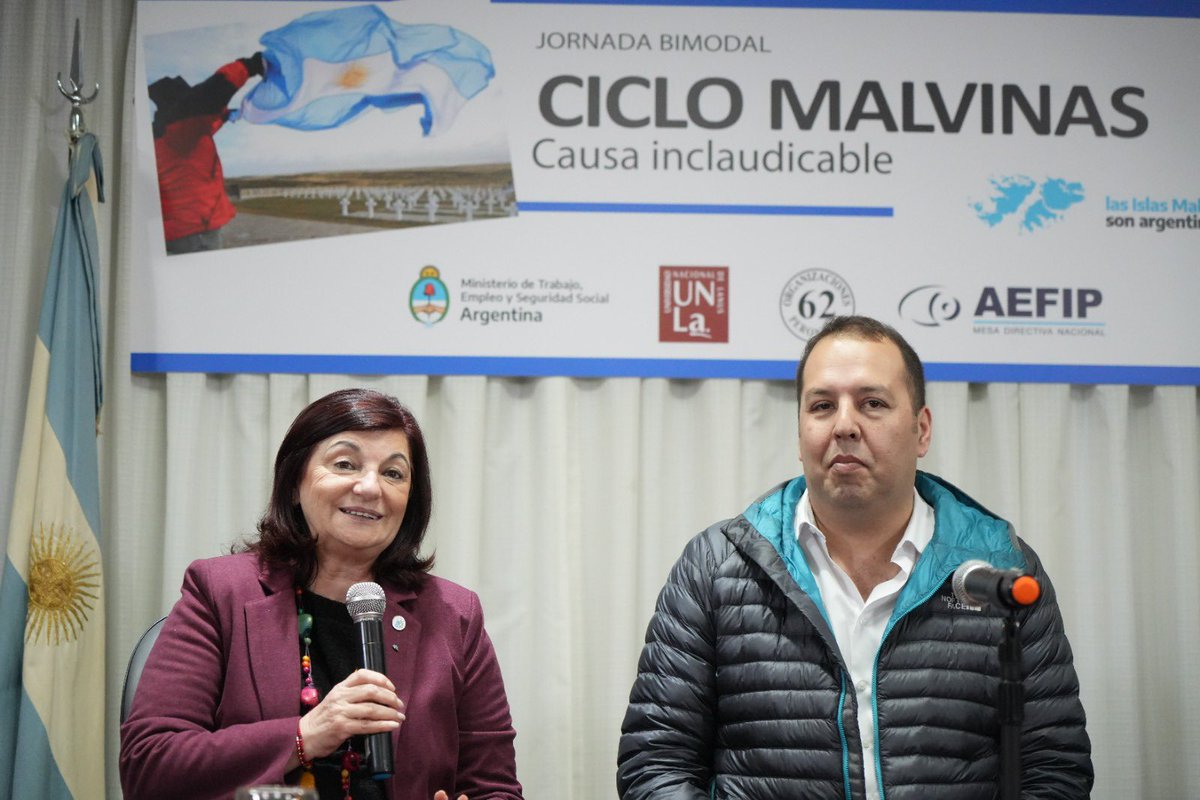 AefipM's tweet photo. Ayer con la presencia de la Ministra de Trabajo de la Nación se inauguró el Ciclo de Charlas "Malvinas, una causa inclaudicable" en la sede de nuestra Organización Sindical porque los trabajadores y trabajadoras no olvidamos a nuestros héroes y reinvidicamos la soberanía https://t.co/nXJoAnIzbq