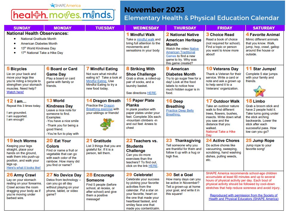 SHAPEAmerica's tweet image. Our free November physical activity calendars are live‼️🔥

Access the calendars here: shapeamerica.org/publications/r…