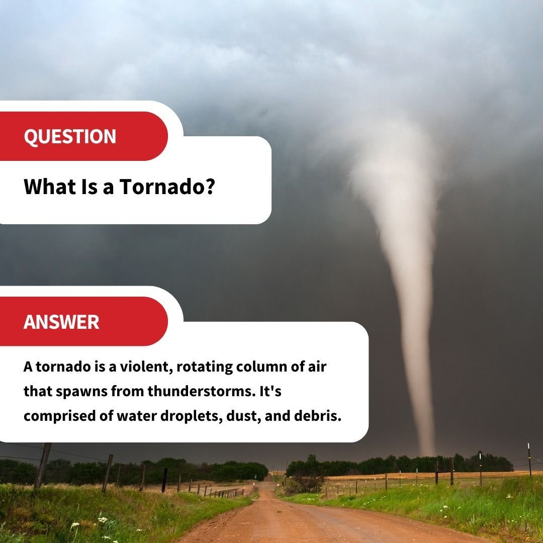 Know your weather! 🌪️ A tornado is a fierce, twisting column of air that reaches from the sky to the ground. However, it's nearly invisible unless it forms a condensation funnel with water droplets, dust, and debris.

#TornadoFacts #DisasterAwareness #PuroCleanofMelbourne