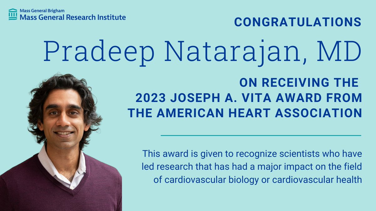 Congratulations to @pnatarajanmd on receiving the 2023 Joseph A. Vita Award from @American_Heart! Read more: newsroom.heart.org/news/dr-pradee…