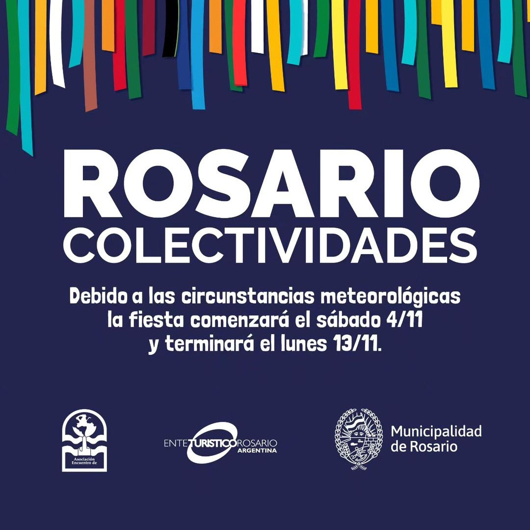 ⚠️ SE REPROGRAMÓ LA FIESTA DE LAS COLECTIVIDADES
Debido a las condiciones climáticas, #Colectividades2023 se realizará desde el sábado 4 al lunes 13 de noviembre.
🎊💃 Los esperamos en el Parque Nacional a la Bandera con más de 50 colectividades en la fiesta más linda 🎊💃.
