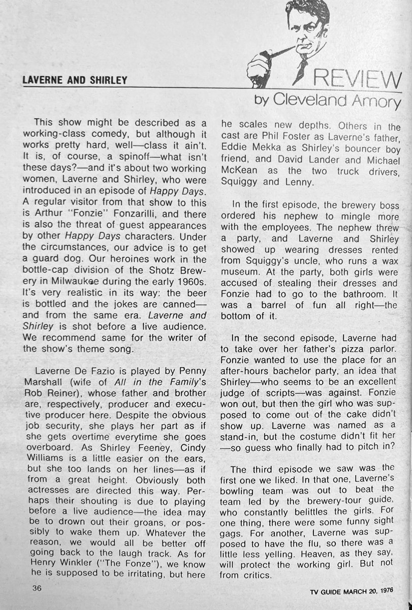 's tweet image. Wow did Cleveland Amory not like Laverne &amp;amp; Shirley.