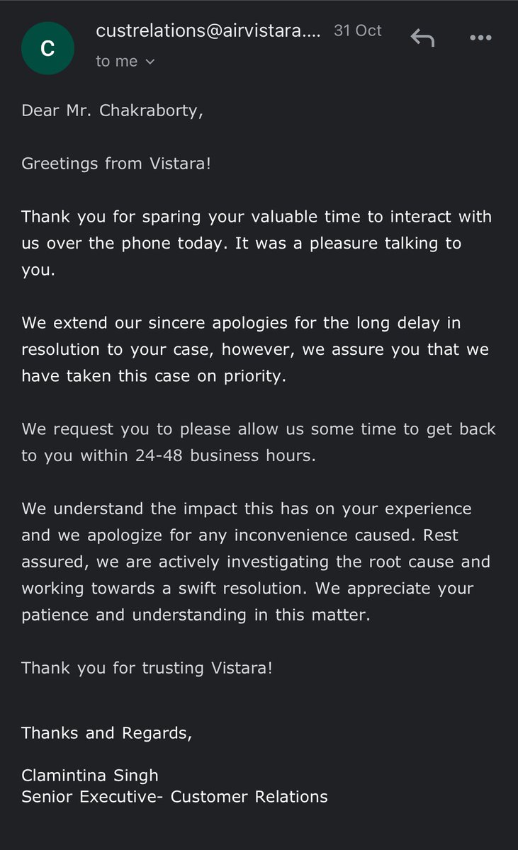 pritam2502912's tweet photo. @airvistara : Mental harassment by Vistara at Delhi airport on 21st Oct’23 by not allowing me to board the flight
You made my journey of 3hrs in to 40 hrs. Tussle and huge frustration
Also asked me to get out of the airport 
I want explanation and justice

@JM_Scindia @DGCAIndia https://t.co/JePQQIenKp