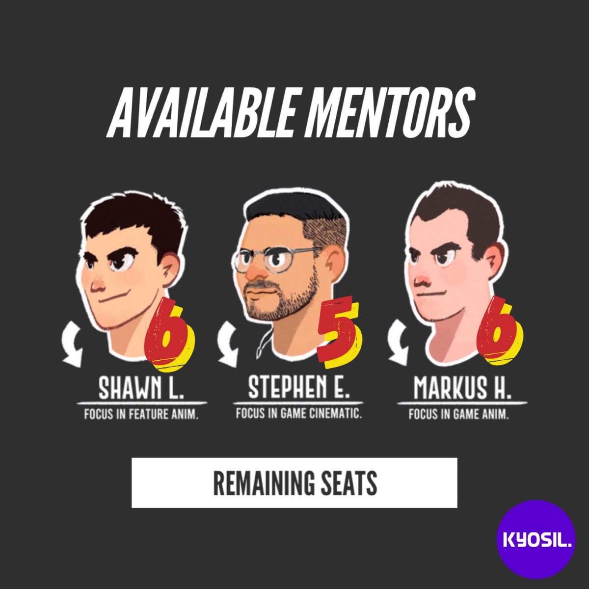 Here are the available mentors available for the upcoming term. Classes begin week of January 2024. Looking forward to starting the year with you all!
.
.
🎓Enrollment Now Open!
💻 Apply now at kyosil.com/apply
.
.
#animation #3danimation