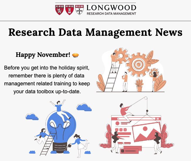 📰 November News Announcement: mailchi.mp/harvard/rdm-ne… So much 🆓 data skills training this month! 1⃣ RDM Seminars: bit.ly/RDM-Seminars 2⃣ @TheDMPTool Workshop @HMSCountway 3⃣ Metadata Webinar with @dataverseorg 4⃣@HiTSatHarvard Data to Discovery Seminar ... and more! 🥧