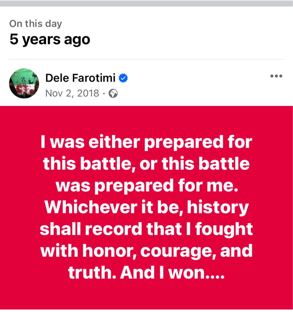 I was either prepared for this battle, or this battle was prepared for me. Whichever it be, history shall record that I fought with honor, courage, and truth. And I won....