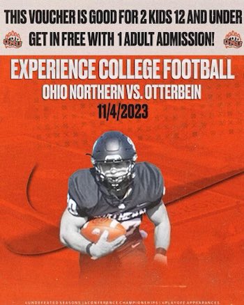 OhioNorthernFB's tweet photo. It’s Game Day for the Polar Bears and we are excited to have families join us! 
Screen shot this voucher to receive free admission for 2 kids (12 and under) with 1 adult admission. Arrive by 1:00pm. See everyone in the stands soon, go bears! https://t.co/n0epr5Qf7H