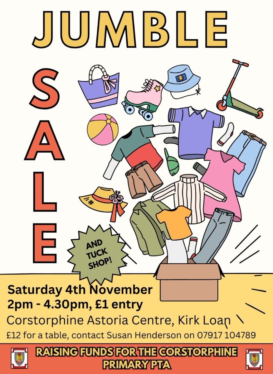 corstorphineps's tweet photo. Looking for something to do this Saturday? Come along to the Astoria Centre in Kirk Loan. Funds raised will go to Corstorphine Primary PTA. https://t.co/Zdt5GrxMA6