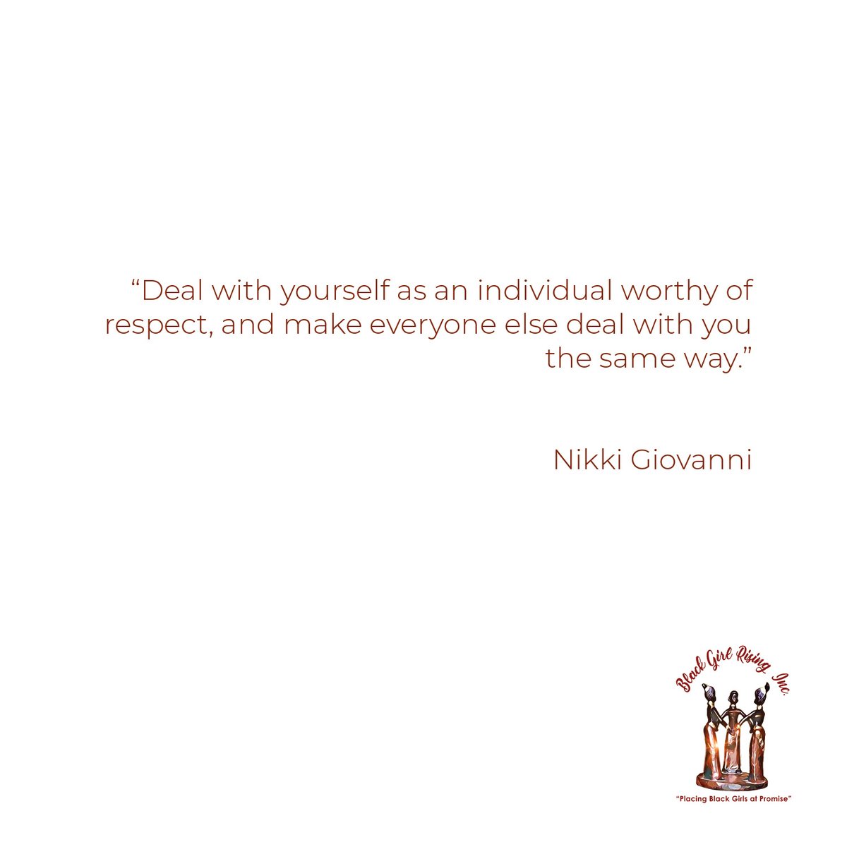 “Deal with yourself as an individual worthy of respect, and make everyone else deal with you the same way.” – #NikkiGiovanni

#BGR #atpromise #blackgirlmagic #blackexcellence #womenempowerment #love