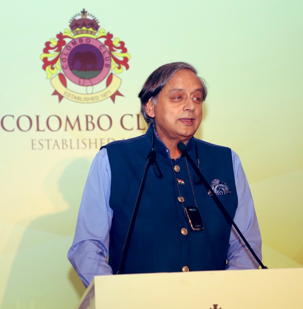 ShashiTharoor's tweet photo. Enjoyed a stimulating interactive Luncheon Meeting with the legendary 152-year-old Colombo Club at the Hotel Taj Samudra. After a few remarks on the role of such institutions in the colonial project, enjoyed a wide ranging discussion on an extraordinary variety of subjects. Lunched with the nonagenarian Oldest Member, Sohail Captain, and the Taj GM, Samrat Datta