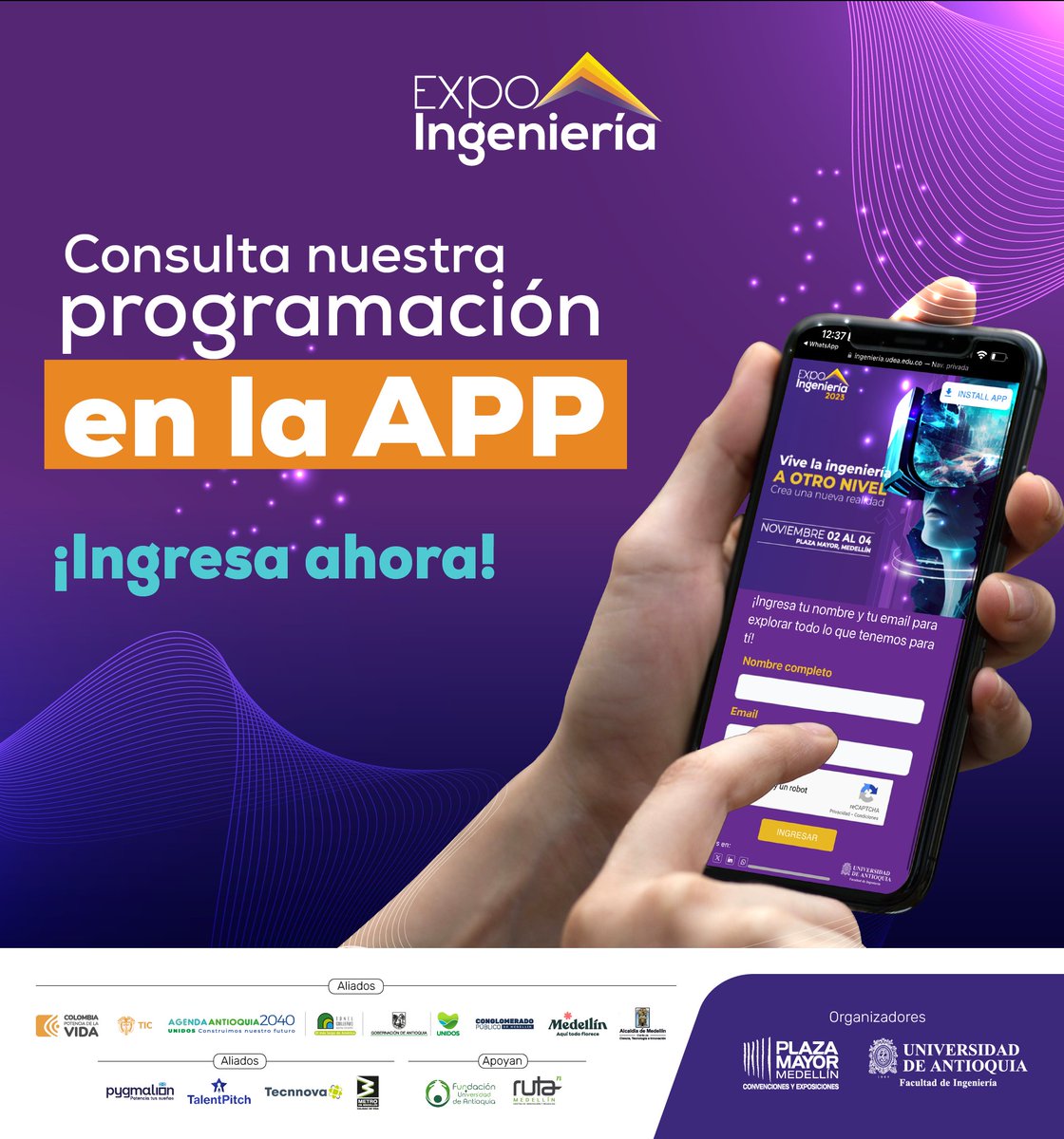 📱📷 ¡No te quedes atrás! 
Descarga nuestra increíble aplicación para mantenerte al tanto de todos los eventos en ExpoIngeniería. 
¡Es tu guía perfecta para sacar el máximo provecho de la feria!  Ingresa aquí 📷📷 ingenieria.udea.edu.co/feria/#/home📆