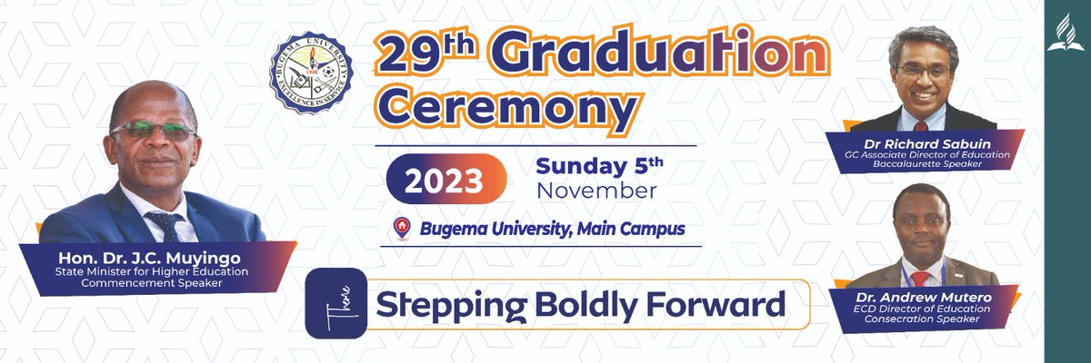 bugemacampus's tweet photo. 🎓 Join us for Our 29th Graduation Ceremony! 🎉

 Date: Sunday, Nov 5, 2023, 
🏫 Location: Bugema University, Main Campus

Theme: "Stepping Boldly Forward"👩‍🎓👨‍🎓

Don't miss this event! #BugemaUniversity https://t.co/5mlLz2OS0U