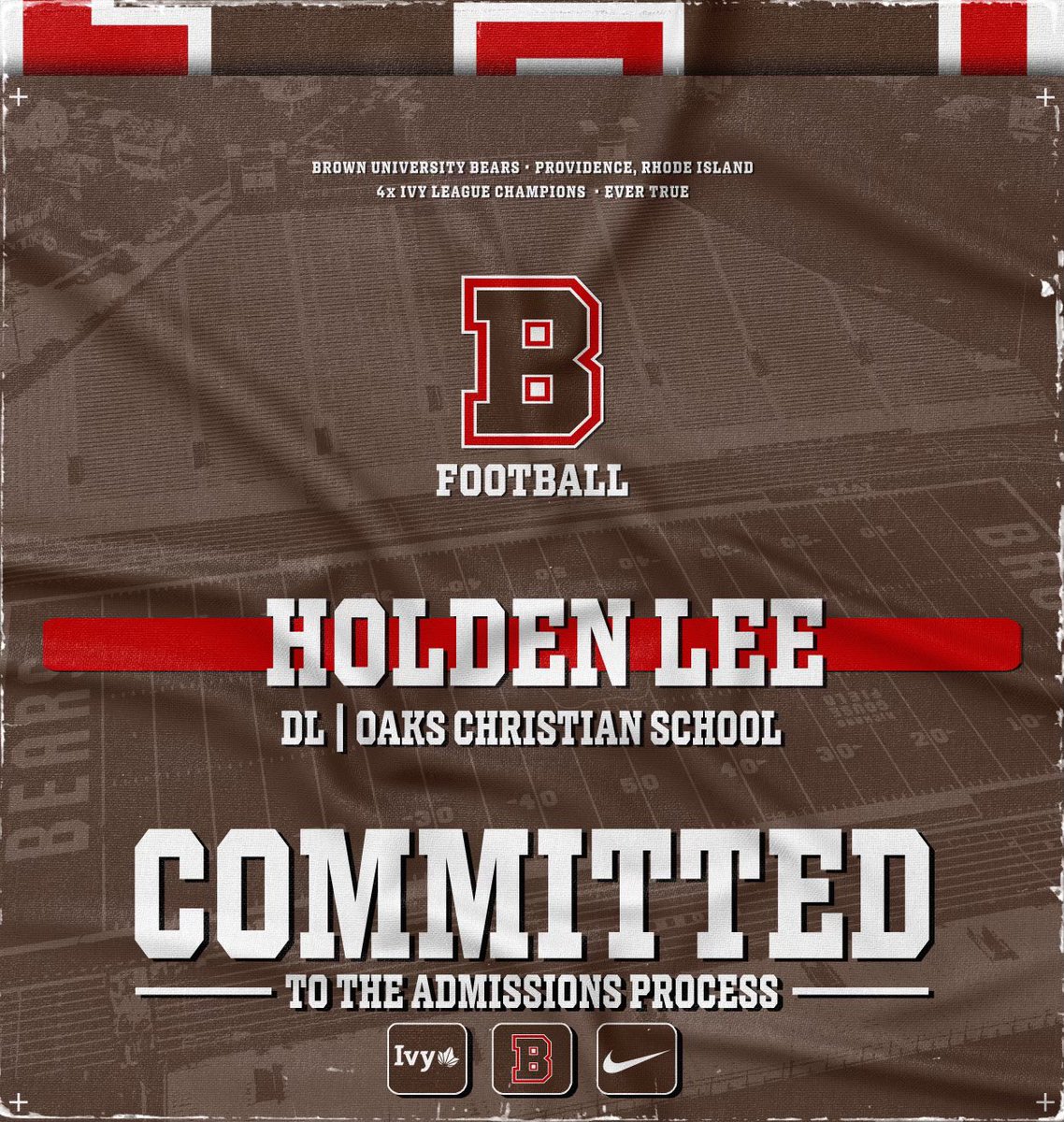 Extremely excited to announce I am committed to Brown University! @BrownU_Football Thank you to my family, coaches, and friends that have supported me along the way!
@BrownKai 
@CoachC_C 
@oclionsfootball @MattODonnell27 @coachDjackson1 @Showcase_Keith #GoBruno #Evertrue