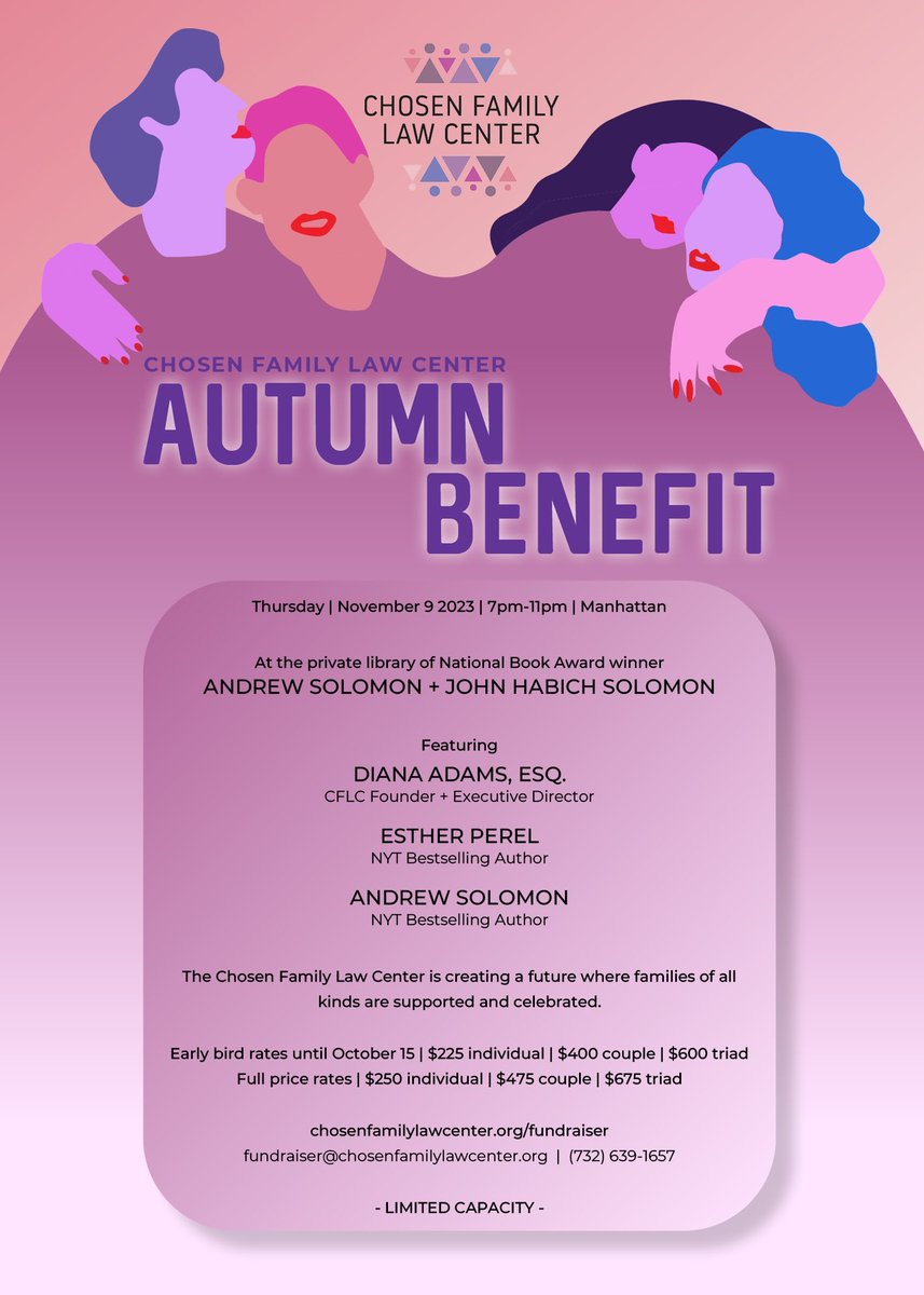 Last few days to get your tickets for next week’s @ChosenFamilyLaw Nov 9th benefit…come support this amazing organization that’s working hard to expand the definition of family. Tix here: chosenfamilylawcenter.org/2023-autumn-be…