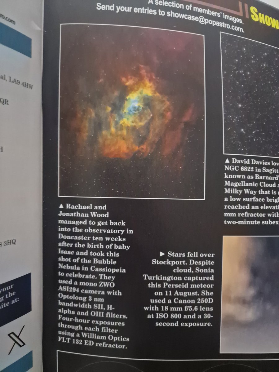 DaydreamAstro's tweet photo. Lovely to see our Bubble Nebula image in this months @popastro magazine! 

Anyone else a member? 

#popastro #astrophotography
@Optolong_filter https://t.co/KA8Zqv6ORt