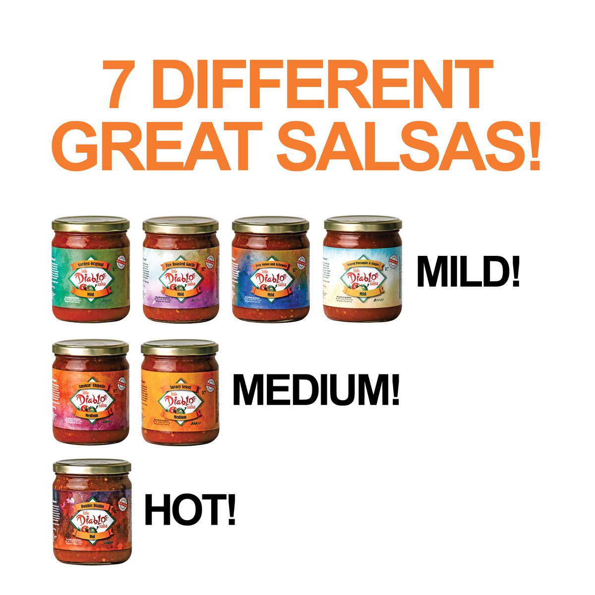 DiabloSalsa's tweet photo. Prefer mild salsa? We've got it. Like medium hot salsa? We've got it. Love the hot stuff? We've got that too! https://t.co/t2zXA74IVL