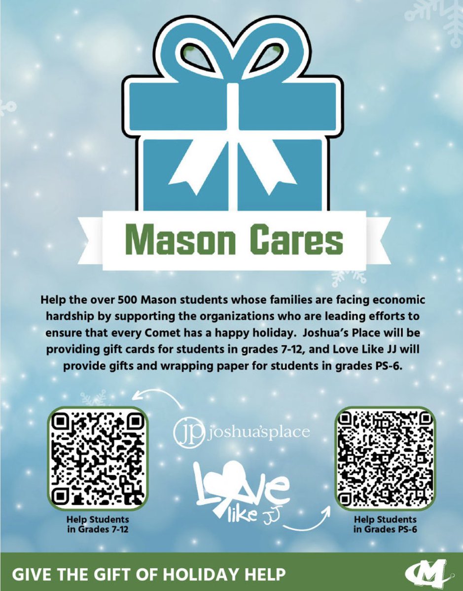 We are honored to be a part the MCS Mason Cares this year. How can you help?
💙 Shop Amazon Wish List amazon.com/hz/wishlist/ls…
💙 Donate via our website at lovelikejj.org/donate-now
💙 Donate via our Facebook Page
💙 Venmo @lovelikejj

#lovelikejj #kidsmakeadifference #masonmoment