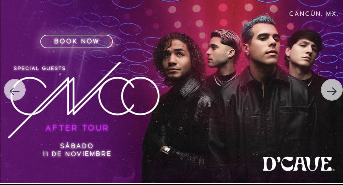 CNCOHTOUR's tweet photo. 🇲🇽| Información sobre el show de CNCO en D'Cave Cancún.

Fecha: 11 de Noviembre  Hora: 23:00 hrs a 3:00 hrs (hora México) Lugar: D'Cave, Cancún

Ahora hablemos en este hilo sobre el precio de los boletos y lo que incluye cada uno:

#CNCO https://t.co/K7LdywQcMb
