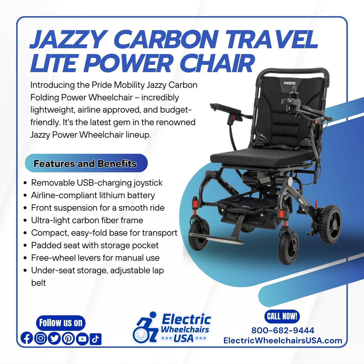 Wheelchairs_USA's tweet photo. Meet the Jazzy Carbon: ultra-light, ultra-strong. Crafted from cutting-edge carbon fiber, it's affordable, weighing just 43.6 LBS, battery included. Unmatched performance for up to 300 lbs. Discover true freedom!
#ElectricWheelchairsUSA #JazzyCarbon #LightweightMobility #Carbon https://t.co/R37rNg3cfs