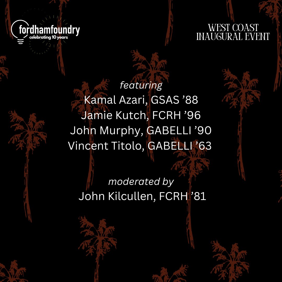 FordhamFoundry's tweet photo. Join us at the Fordham Bay Area Innovators and Entrepreneurs Networking and Culinary Event  The Fordham Foundry, and the Alumni Chapter of Northern California invite you to meet Fordham Bay Area entrepreneurs, innovators, and winemakers during this inaugural event. https://t.co/YBPaBq66RD