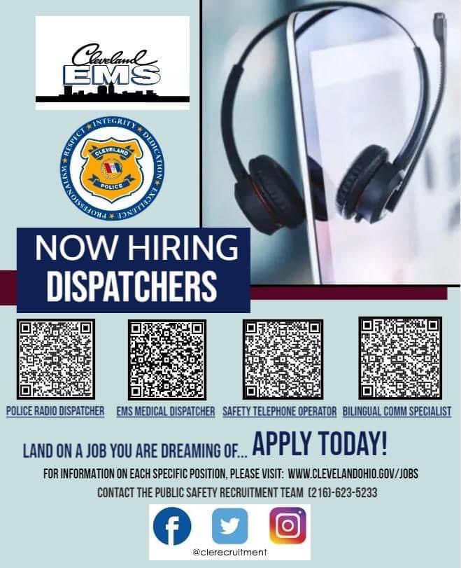 The Department of Public Safety is hiring for multiple positions within our communication department. No experience is necessary, and all training is paid. Contact @clerecruitment with any questions at 216-623-5233. Apply Today!