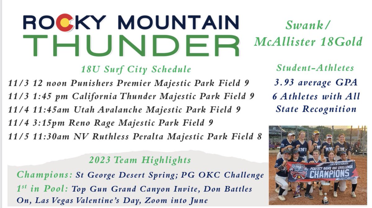 rmtswank's tweet photo. Can’t wait to see these young ladies play this weekend. If you are looking for some great talent, come see them at the Surf City tournament in Vegas starting tomorrow! https://t.co/tV1IFxZkHG