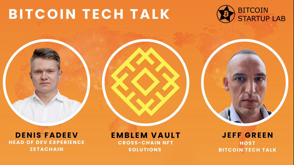 Monday, November 6th @ 9A PT we will be discussing Tech on Bitcoin. twitter.com/i/spaces/1OyKA…… Bitcoin Tech Talks with special guest Dennis Fadeev from @zetablockchain @EmblemVault