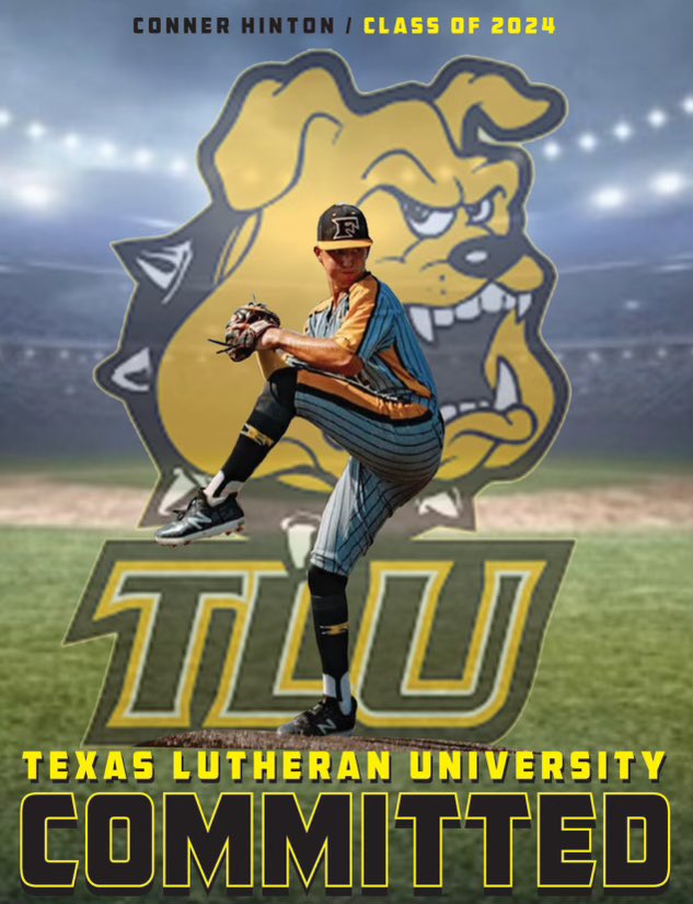 ConnerHinton12's tweet photo. I am proud  to announce I will further my academic and athletic career playing baseball at Texas Lutheran University. I would like to thank God, my family, coaches, teammates, friends, and everybody else who has got me to this point.  Go Bulldogs! 
#Committed @tluathletics https://t.co/YQlFvR549S